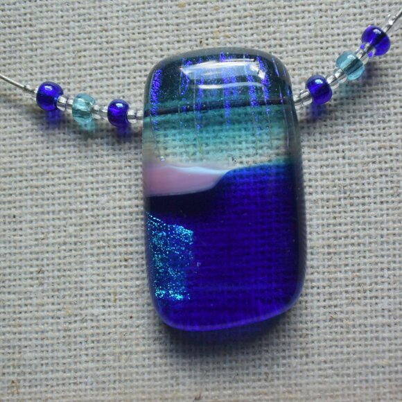 3 Dichroic Fused Glass Pendant Choker Necklaces Handcrafted - Picture 4 of 9